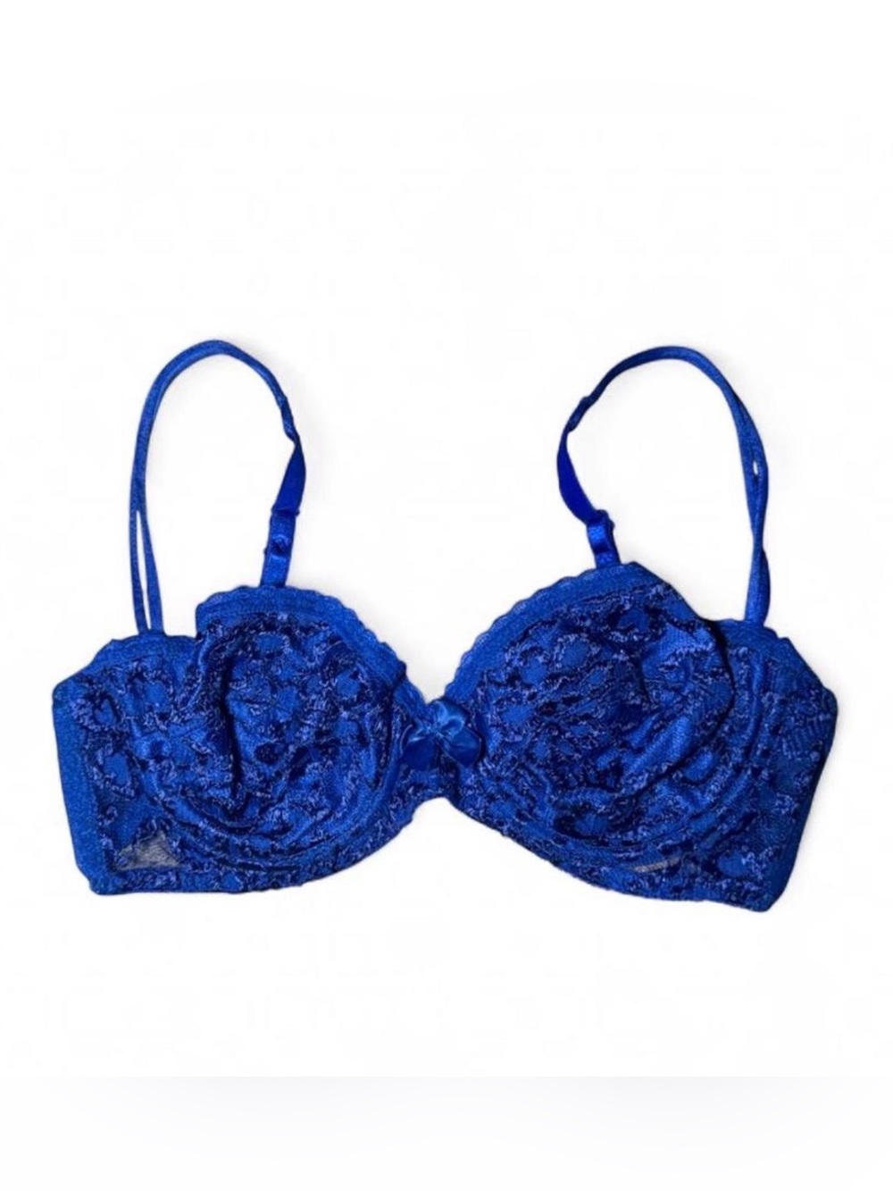 Vintage 90s Victoria's Secret blue lace balconette bra Size 34C🐚